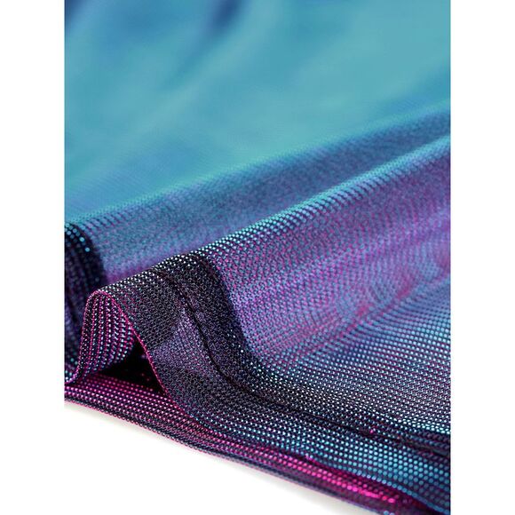 Plus Size T-shirt Sheer Mesh Holographic Drop Shoulder Top Black Purple - Picture 5 of 6